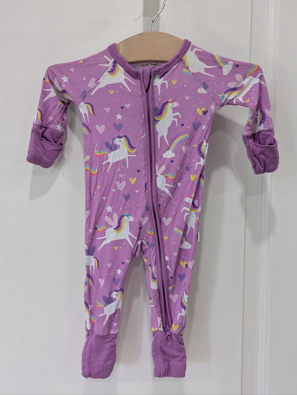 Little Sleepies Baby Zippy Pajamas Sienna's Unicorns Rainbow Purple Girl Newborn - Picture 2 of 7